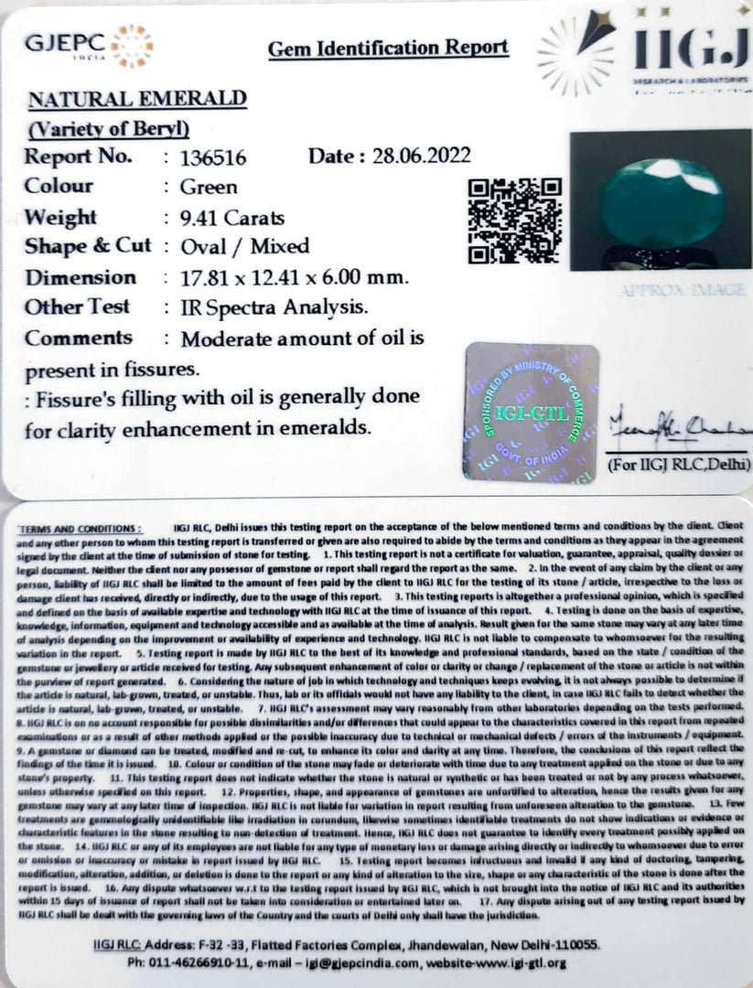 9.41/CT Natural Panna Stone with Govt. Lab Certified-(4551)