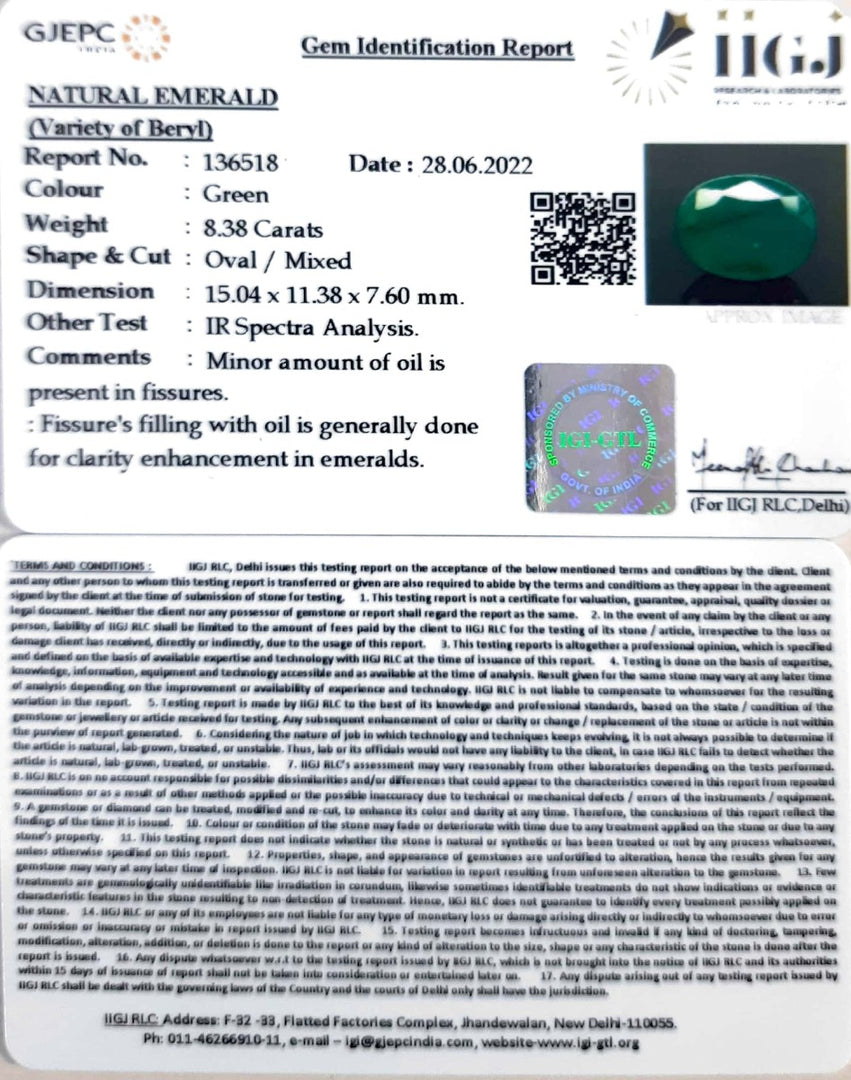 8.38/CT Natural Panna Stone with Govt. Lab Certified-8991