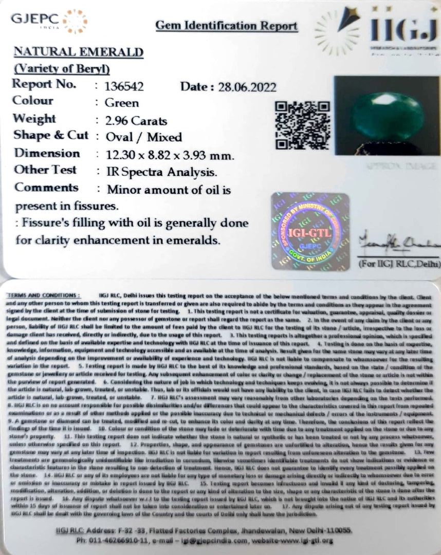 2.96 Carat Natural Panna Stone with Govt. Lab Certified-16650