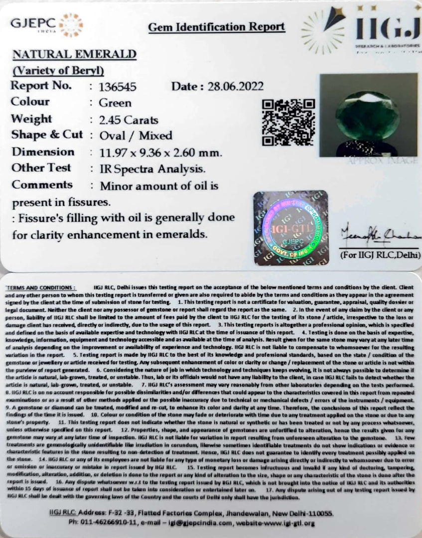 2.45/CT Natural Panna Stone with Govt. Lab Certified-(4551)