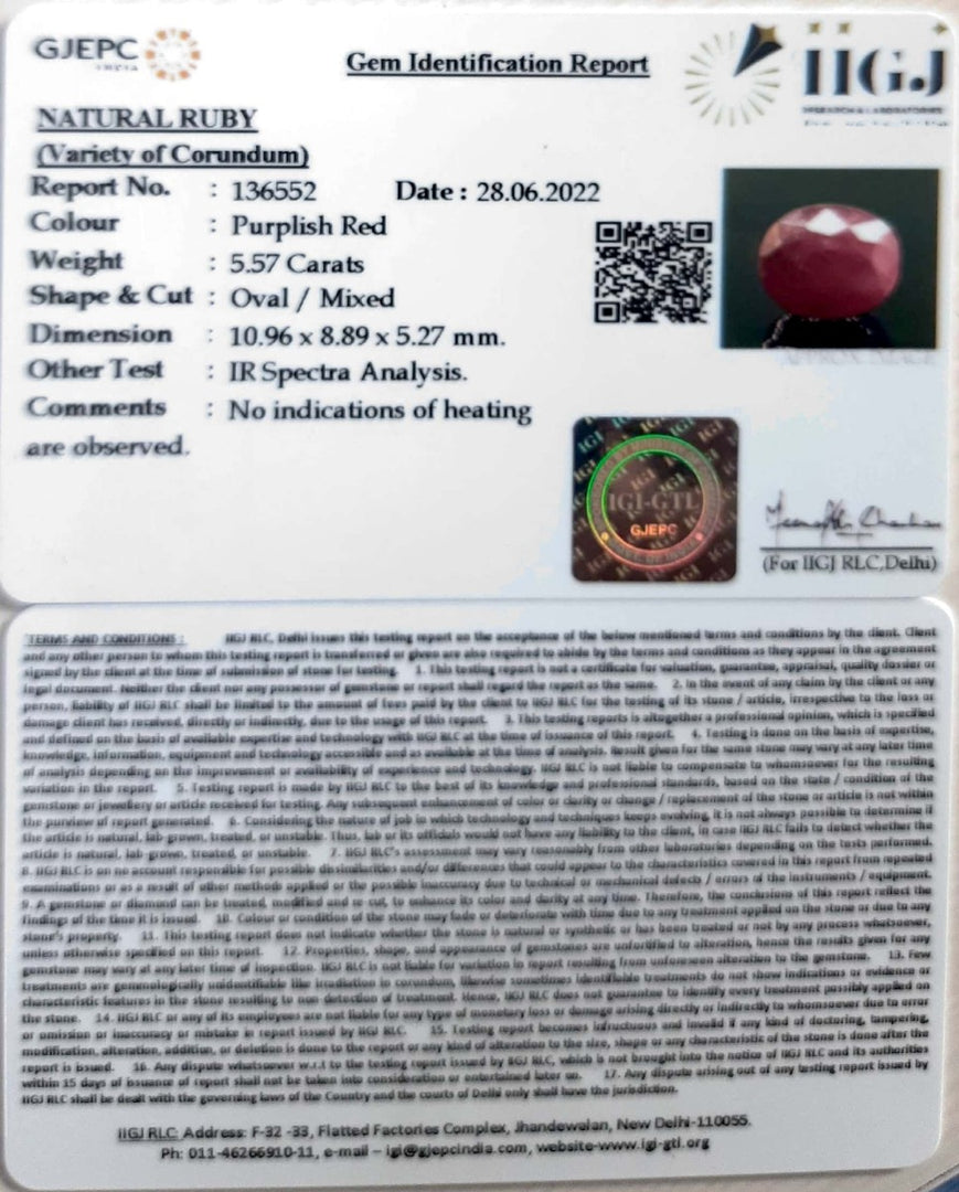 5.57/CT Natural Neo Burma Ruby with Govt. Lab Certificate-5661