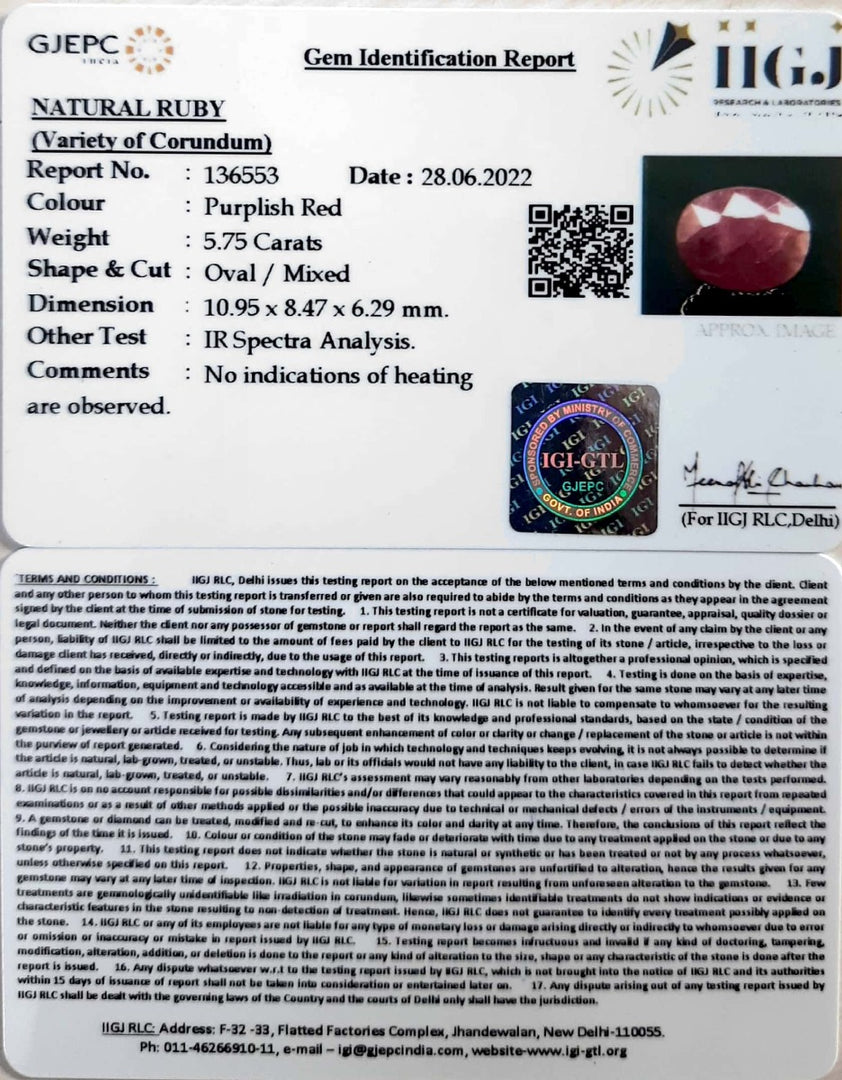 5.75/CT Natural Neo Burma Ruby with Govt. Lab Certificate-5661