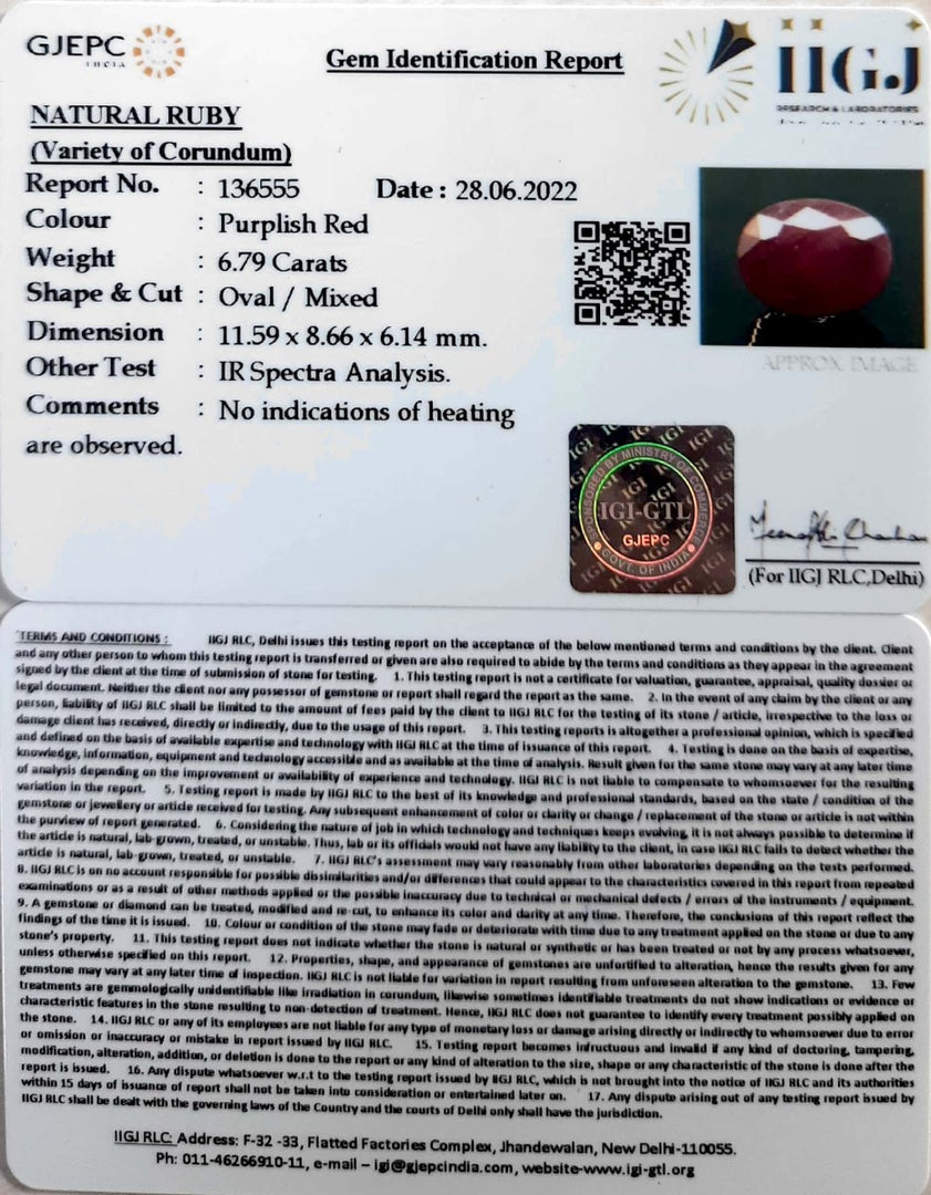 6.79/CT Natural Neo Burma Ruby with Govt. Lab Certificate-5661