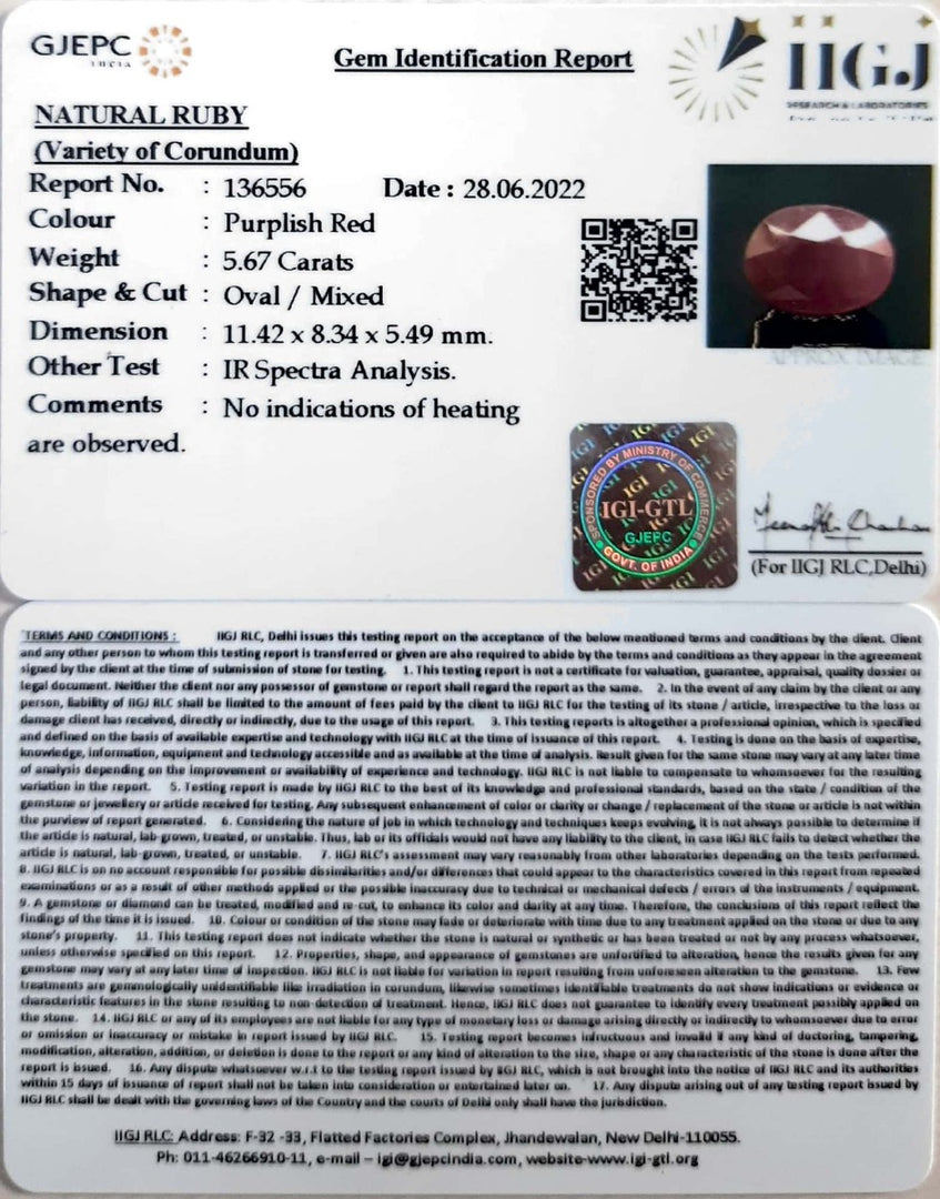 5.67/CT Natural Neo Burma Ruby with Govt. Lab Certificate-5661