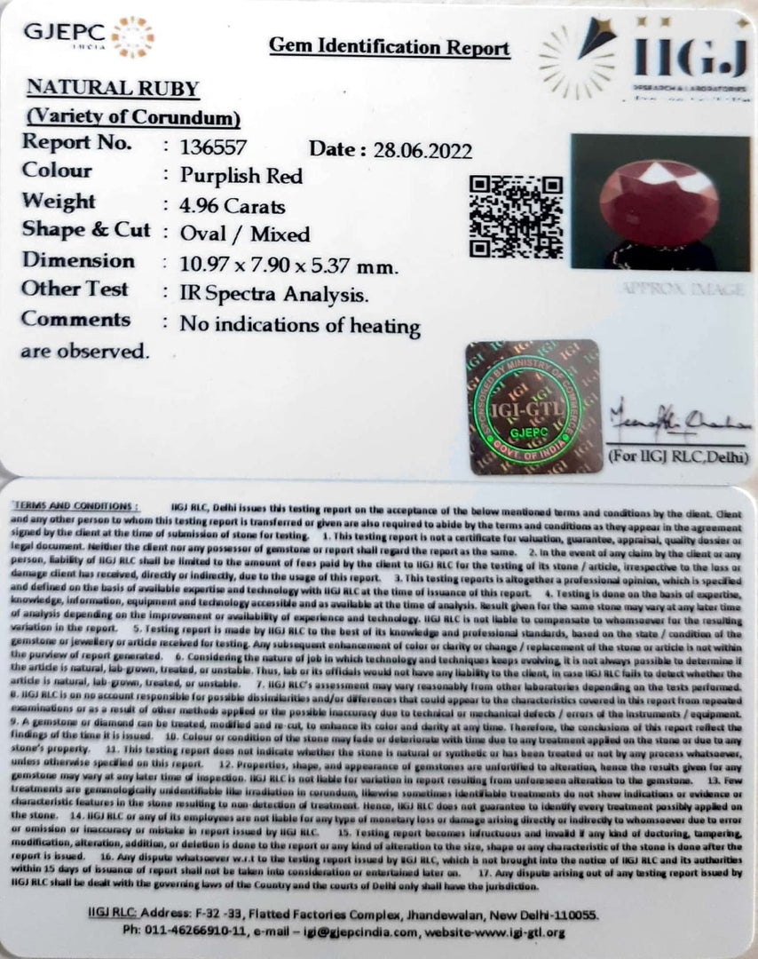 4.96/CT Natural Neo Burma Ruby with Govt. Lab Certificate-5661