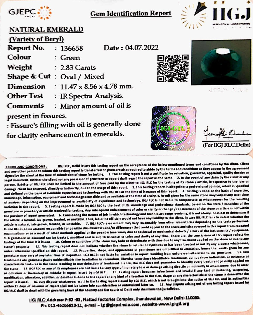 2.83/CT Natural Panna Stone with Govt. Lab Certified-3441