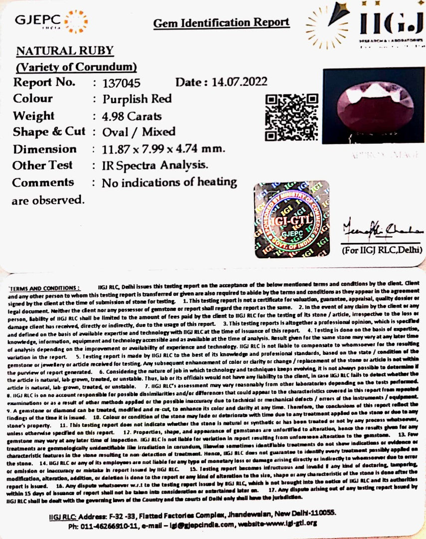 4.98/CT Natural Neo Burma Ruby with Govt. Lab Certificate-4551