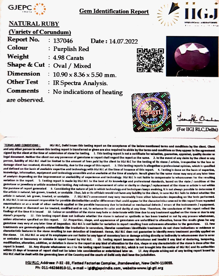 4.98/CT Natural Neo Burma Ruby with Govt. Lab Certificate-5661