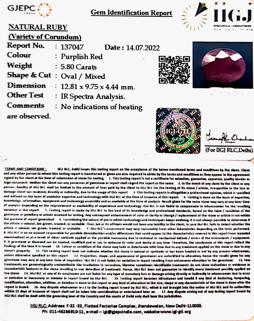 5.80/CT Natural Neo Burma Ruby with Govt. Lab Certificate-5661