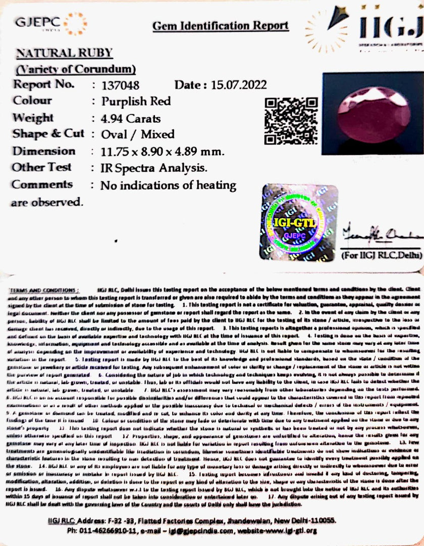 4.94/CT Natural Neo Burma Ruby with Govt. Lab Certificate-5661