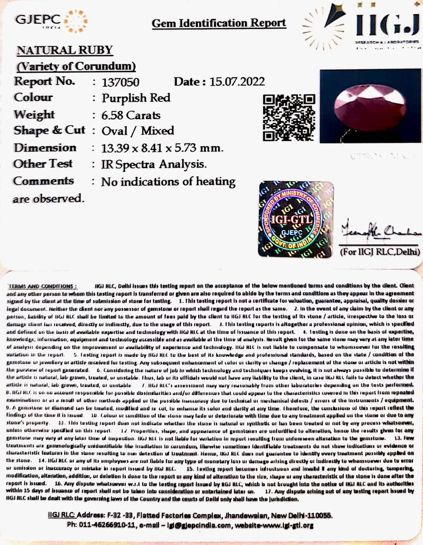 6.58/CT Natural Neo Burma Ruby with Govt. Lab Certificate-4551