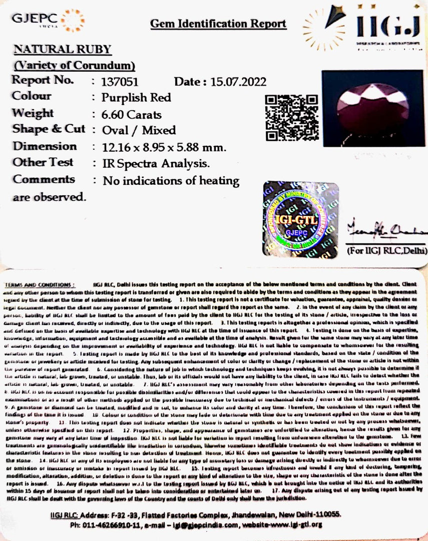 6.60/CT Natural Neo Burma Ruby with Govt. Lab Certificate-5661