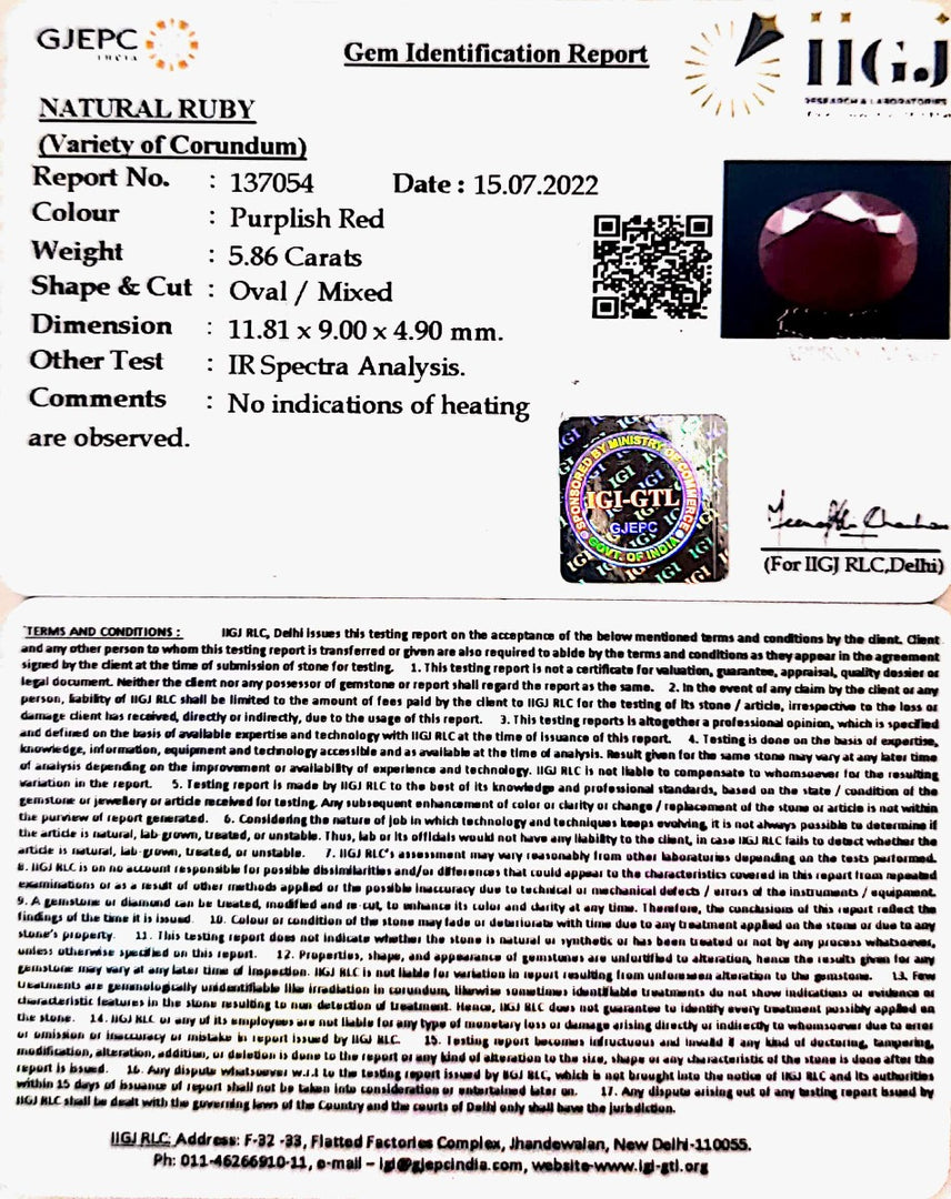 5.86/CT Natural Neo Burma Ruby with Govt. Lab Certificate-5661