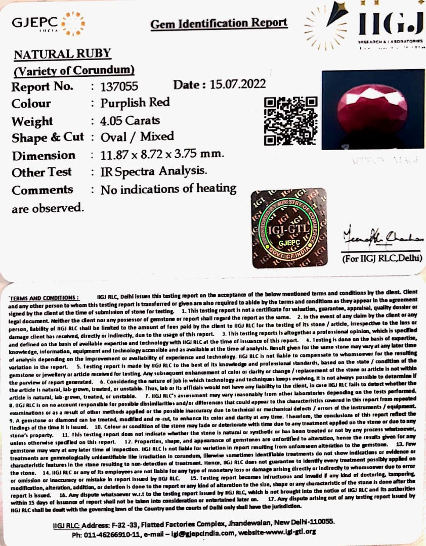 4.05/CT Natural Neo Burma Ruby with Govt. Lab Certificate-4551