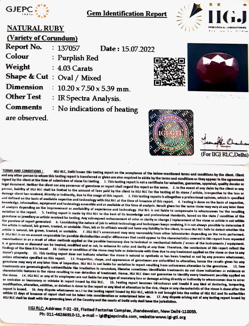 4.03/CT Natural Neo Burma Ruby with Govt. Lab Certificate-5661