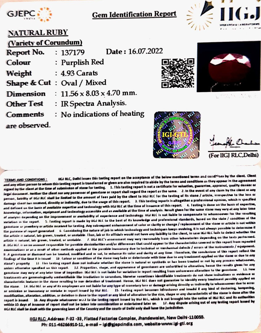 4.93/CT Natural Neo Burma Ruby with Govt. Lab Certificate-5661