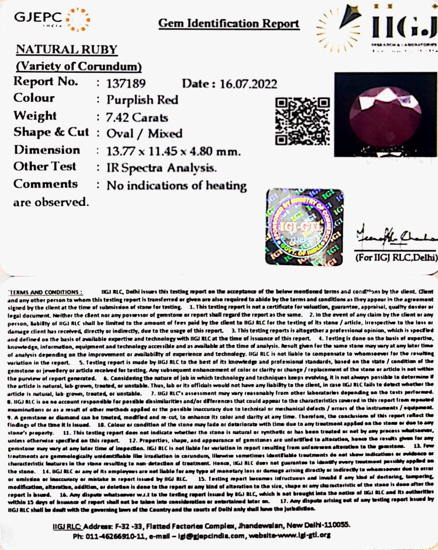 7.42/CT Natural Neo Burma Ruby with Govt. Lab Certificate-4551