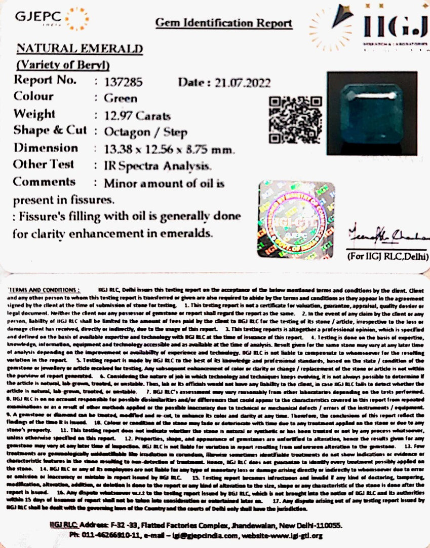 12.97/CT Natural Panna Stone with Govt. Lab Certified-6771