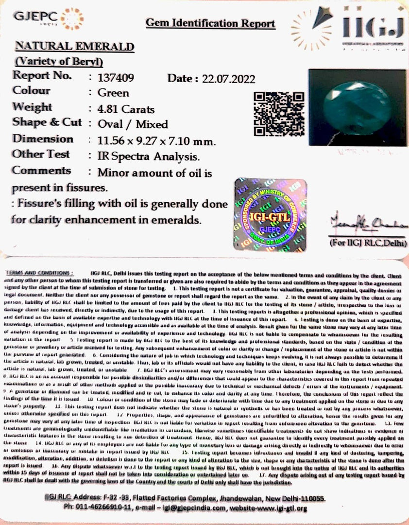 4.81/CT Natural Panna Stone with Govt. Lab Certified-(6771)