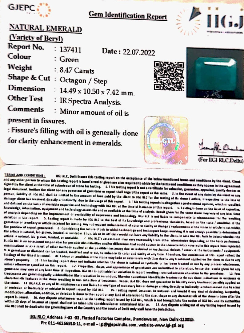 8.47/CT Natural Panna Stone with Govt. Lab Certified-(6771)