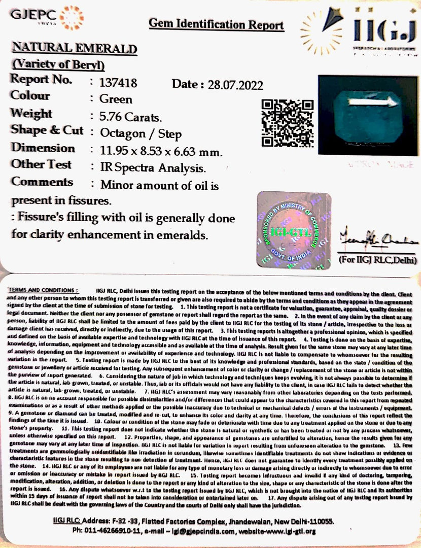 5.76/CT Natural Panna Stone with Govt. Lab Certified-(12210)