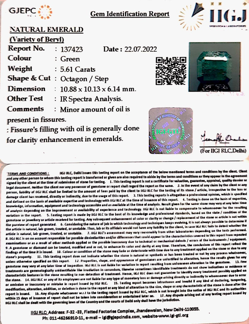 5.61/CT Natural Panna Stone with Govt. Lab Certified (6771)