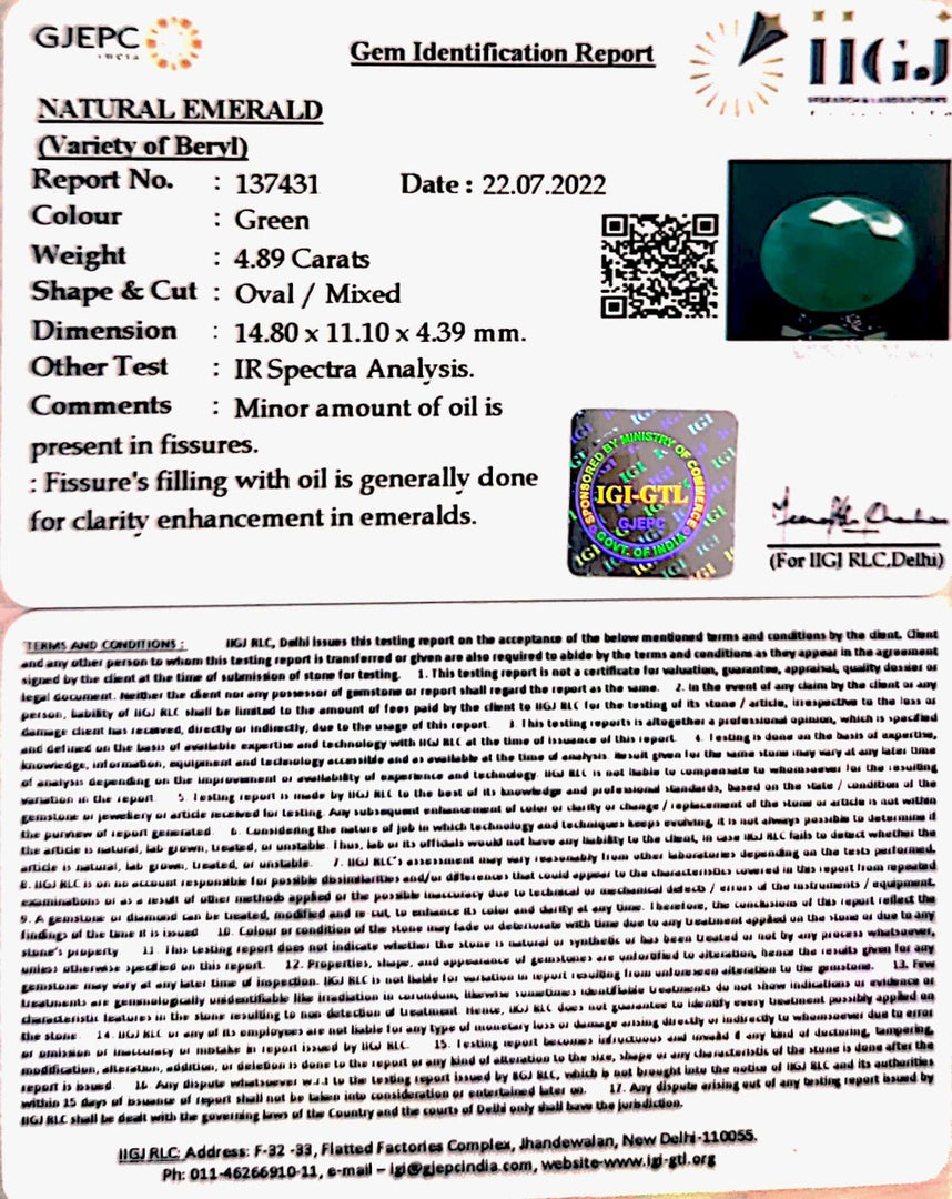 4.89 /CT Natural Panna Stone with Govt. Lab Certified-3441