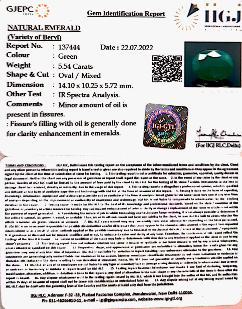 5.54 /CT Natural Panna Stone with Govt. Lab Certified-3441