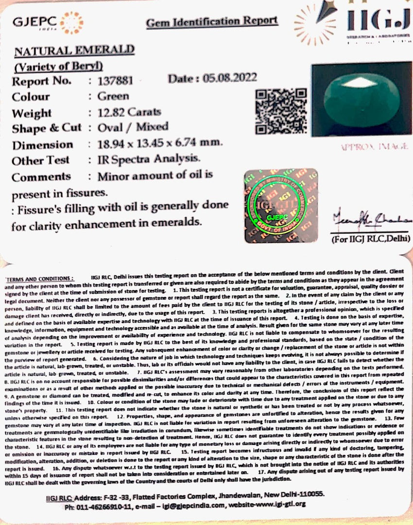 12.82/CT Natural Panna Stone with Govt. Lab Certified-(2331)