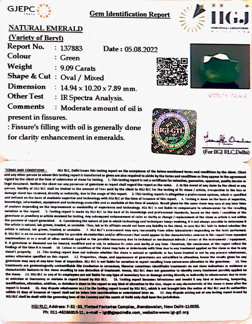 9.09 Carat Natural Panna Stone with Govt. Lab Certified-12210