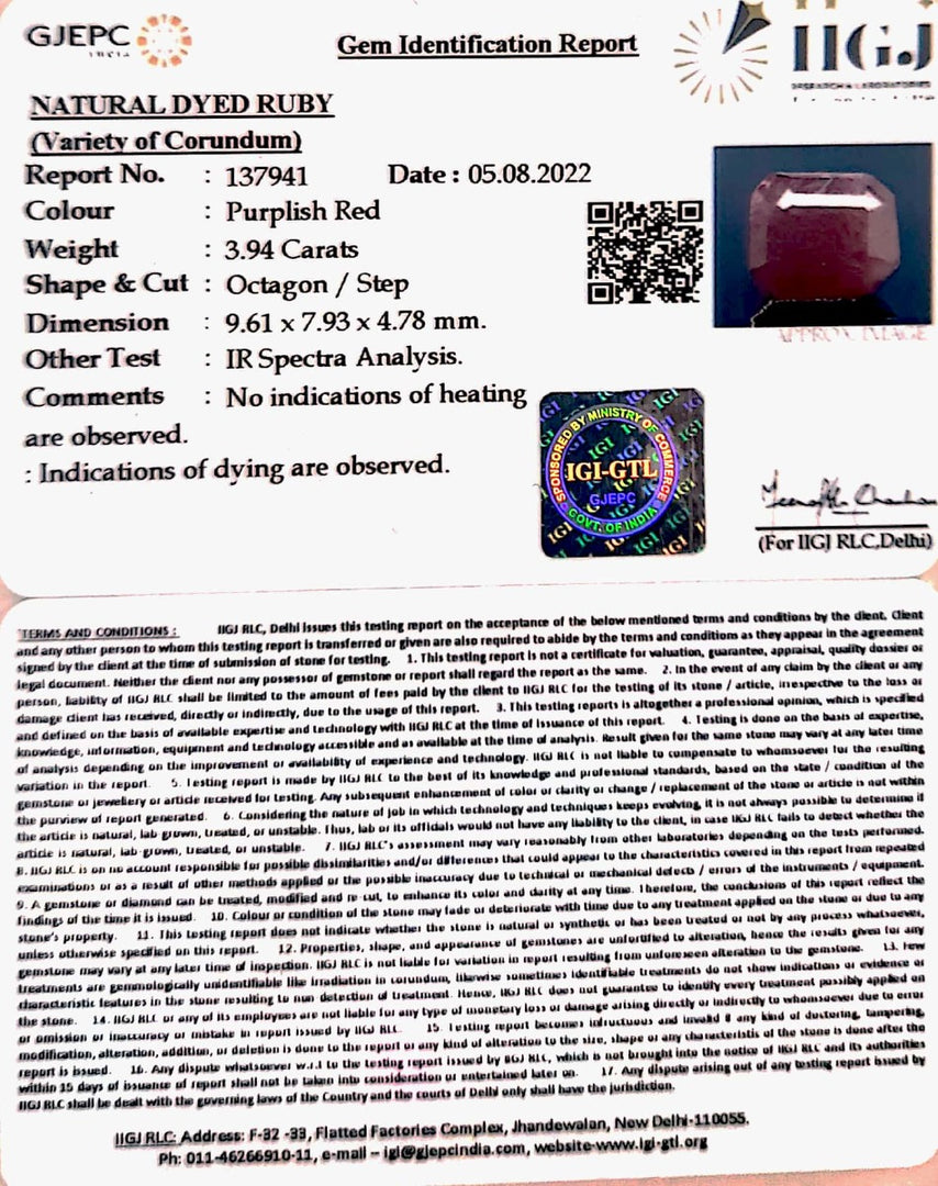 4.37 Ratti Natural Indian Ruby with Govt. Lab Certificate-(1221)