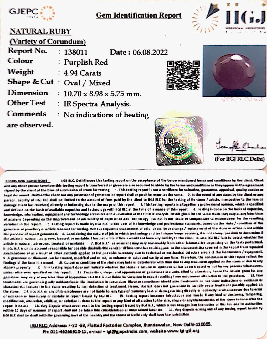 5.48 Ratti Natural new burma Ruby with Govt. Lab Certificate-(2331)