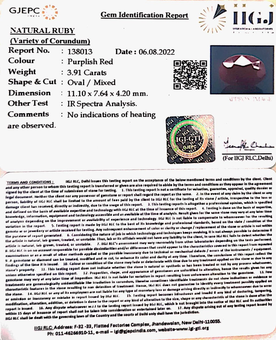 4.34 Ratti Natural Indian Ruby with Govt. Lab Certificate-(1221)