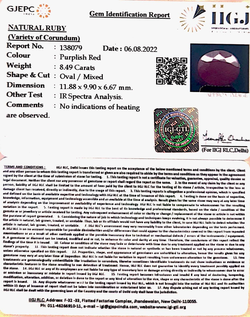 8.49/CT Natural Neo Burma Ruby with Govt. Lab Certificate-5661