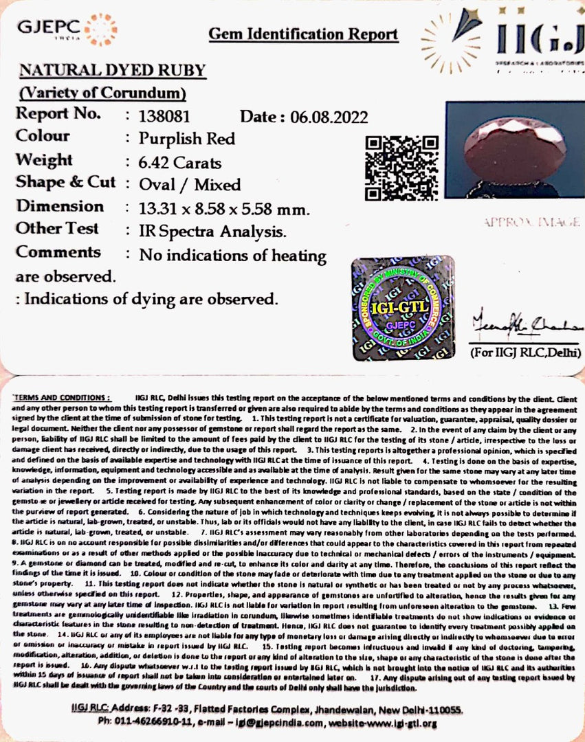 7.12 Ratti Natural Indian Ruby with Govt. Lab Certificate-(1221)