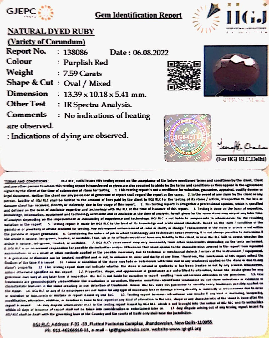 7.59/CT Natural Neo Burma Ruby with Govt. Lab Certificate-4551