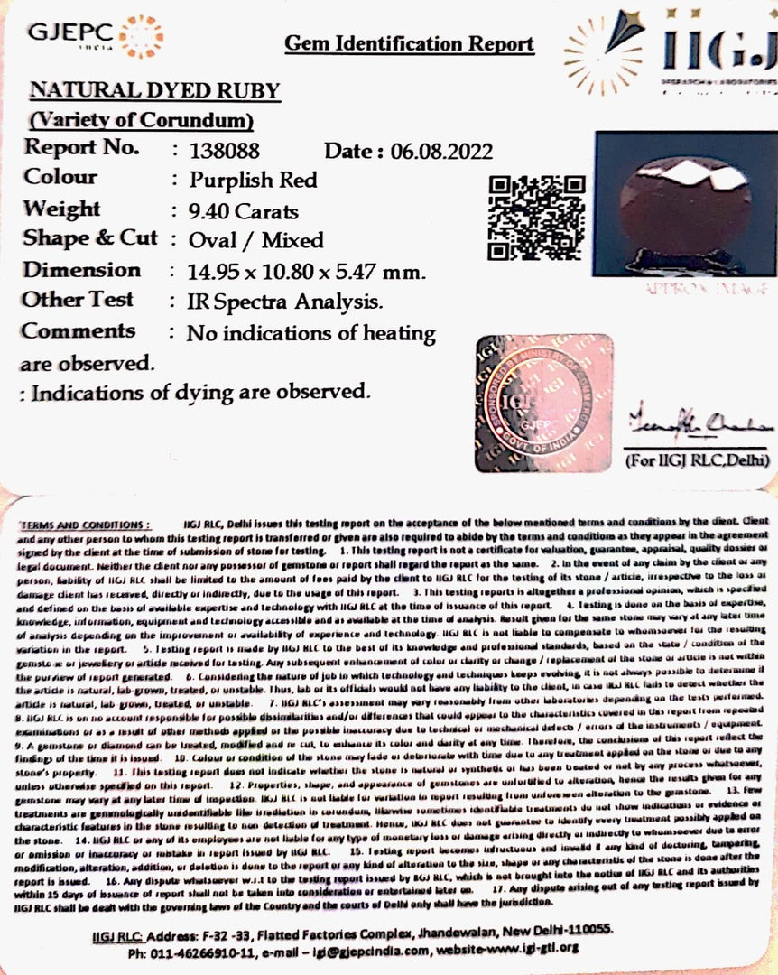 10.43 Ratti Natural new burma Ruby with Govt. Lab Certificate-(2331)