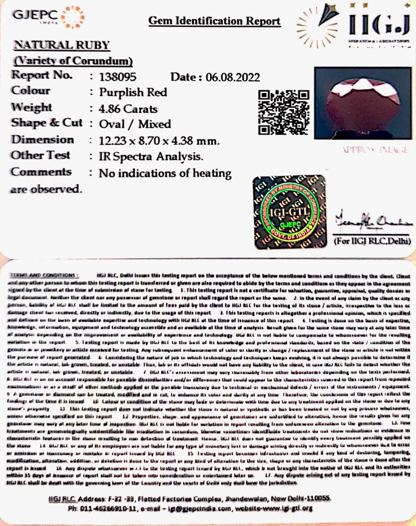 5.39 Ratti Natural new burma Ruby with Govt. Lab Certificate-(2331)