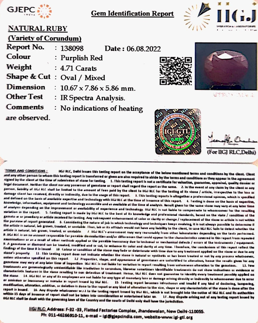 4.71/CT Natural Neo Burma Ruby with Govt. Lab Certificate-4551