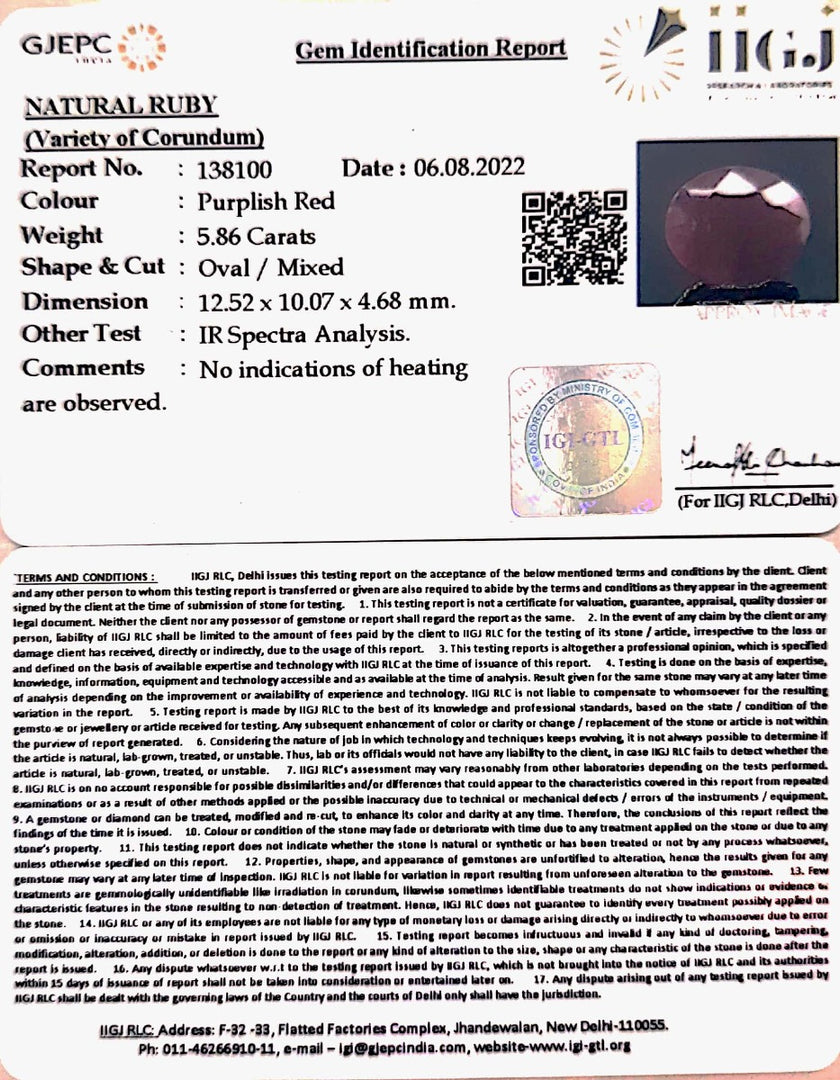 6.50 Ratti Natural new burma Ruby with Govt. Lab Certificate-(2331)