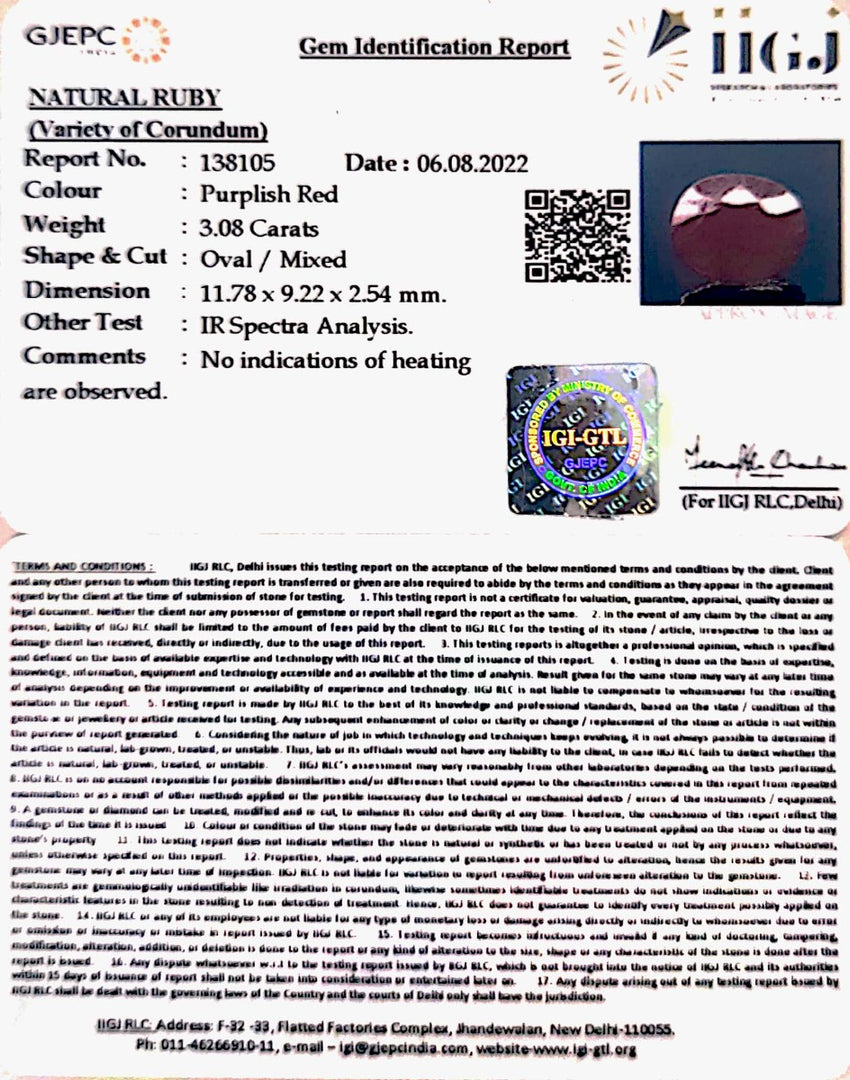 3.08/CT Natural Neo Burma Ruby with Govt. Lab Certificate-5661