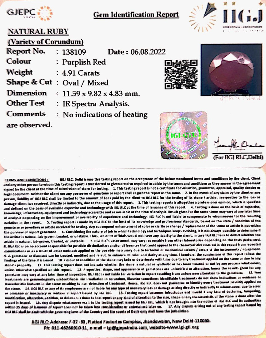 4.91/CT Natural Neo Burma Ruby with Govt. Lab Certificate-4551