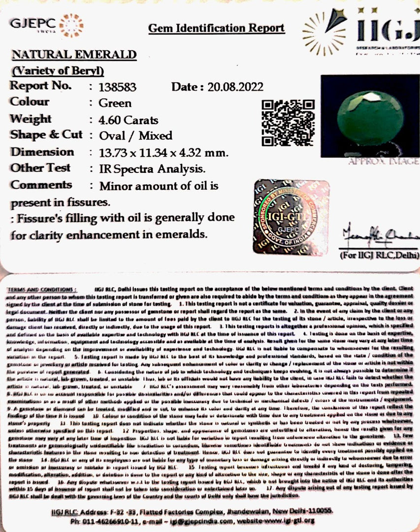 4.60/CT Natural Panna Stone with Govt. Lab Certified (4551)