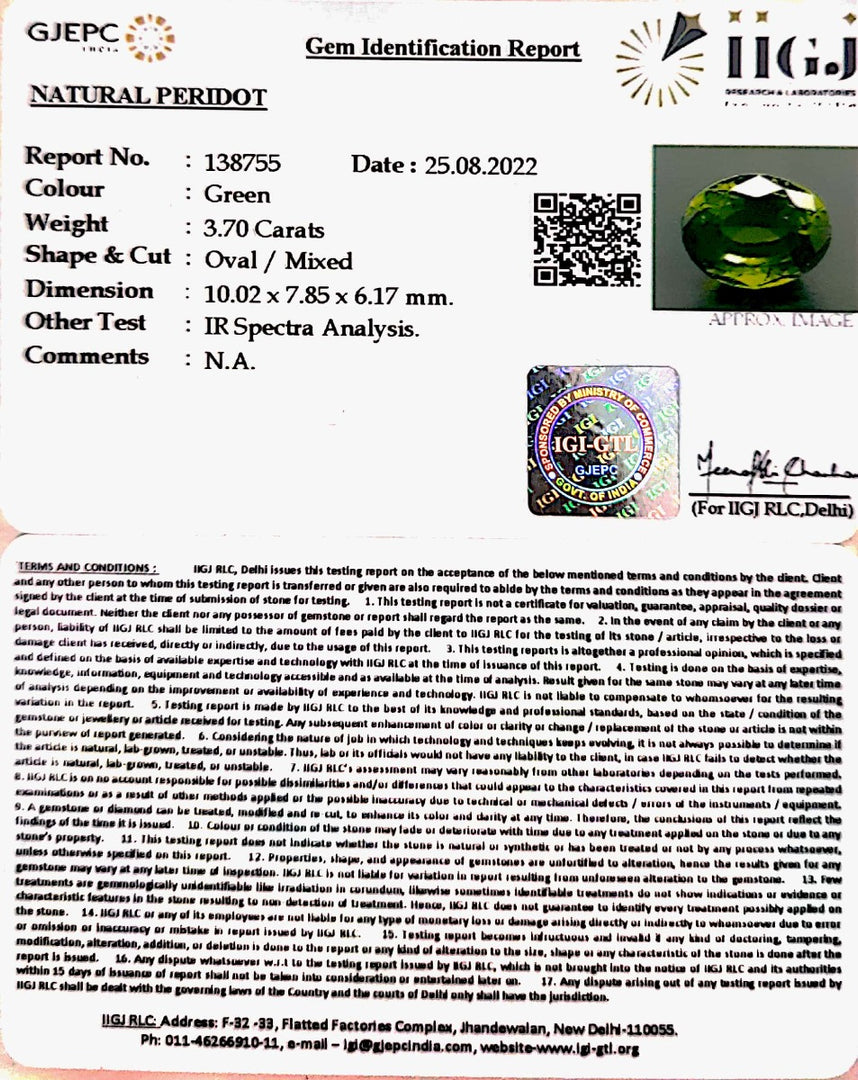 3.70/CT Natural Peridot With Govt.Lab Certificate-(5661)