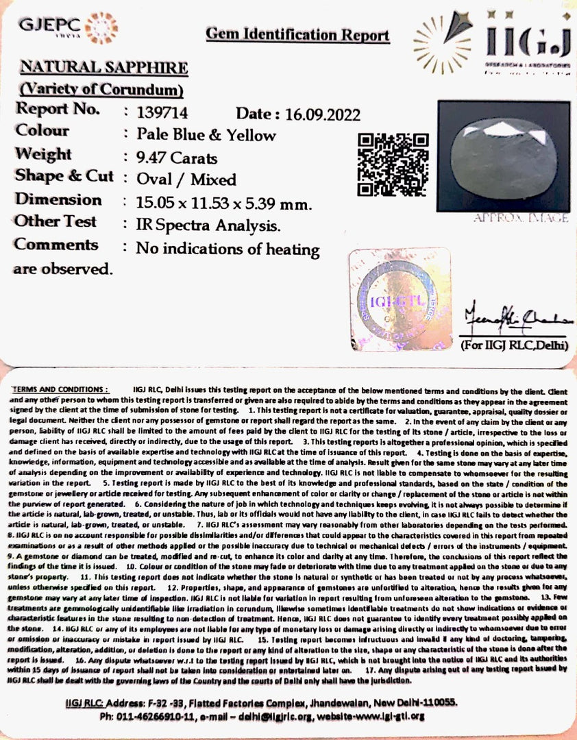 9.47 Carat Natural Pitambari Stone with Govt Lab Certificate-4551