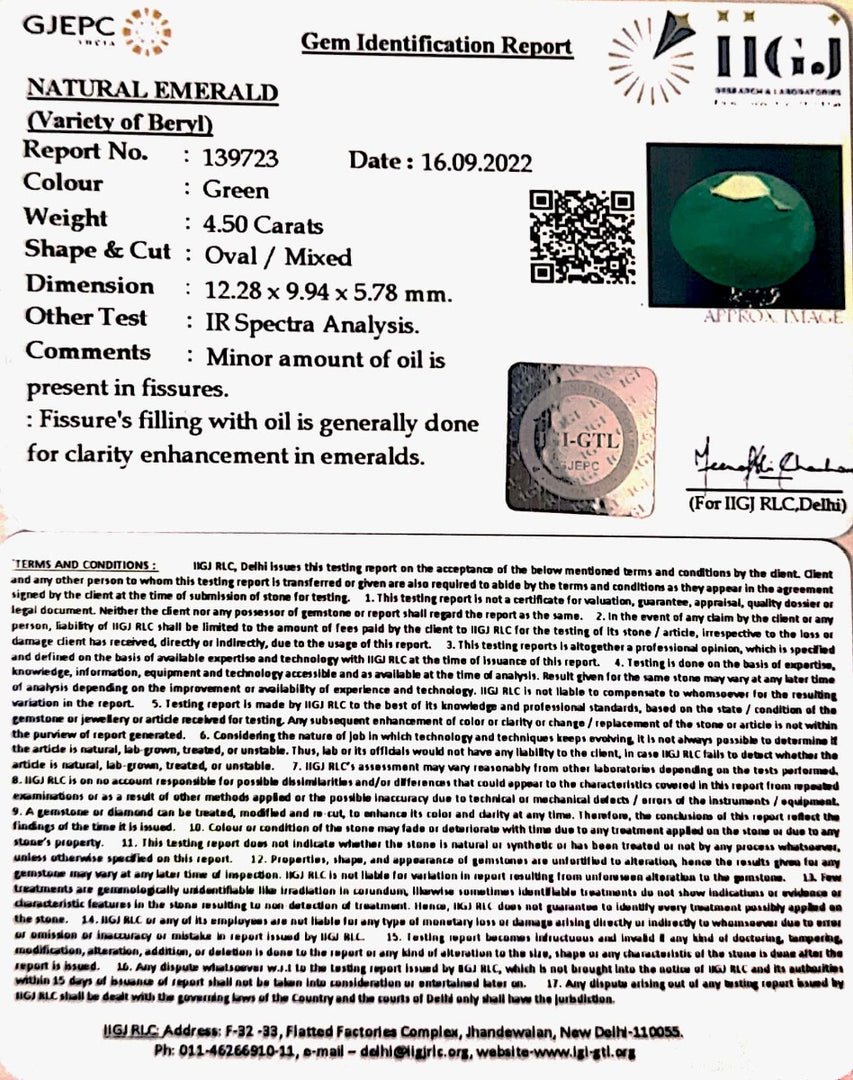 4.50 /CT Natural Panna Stone with Govt. Lab Certified-3441