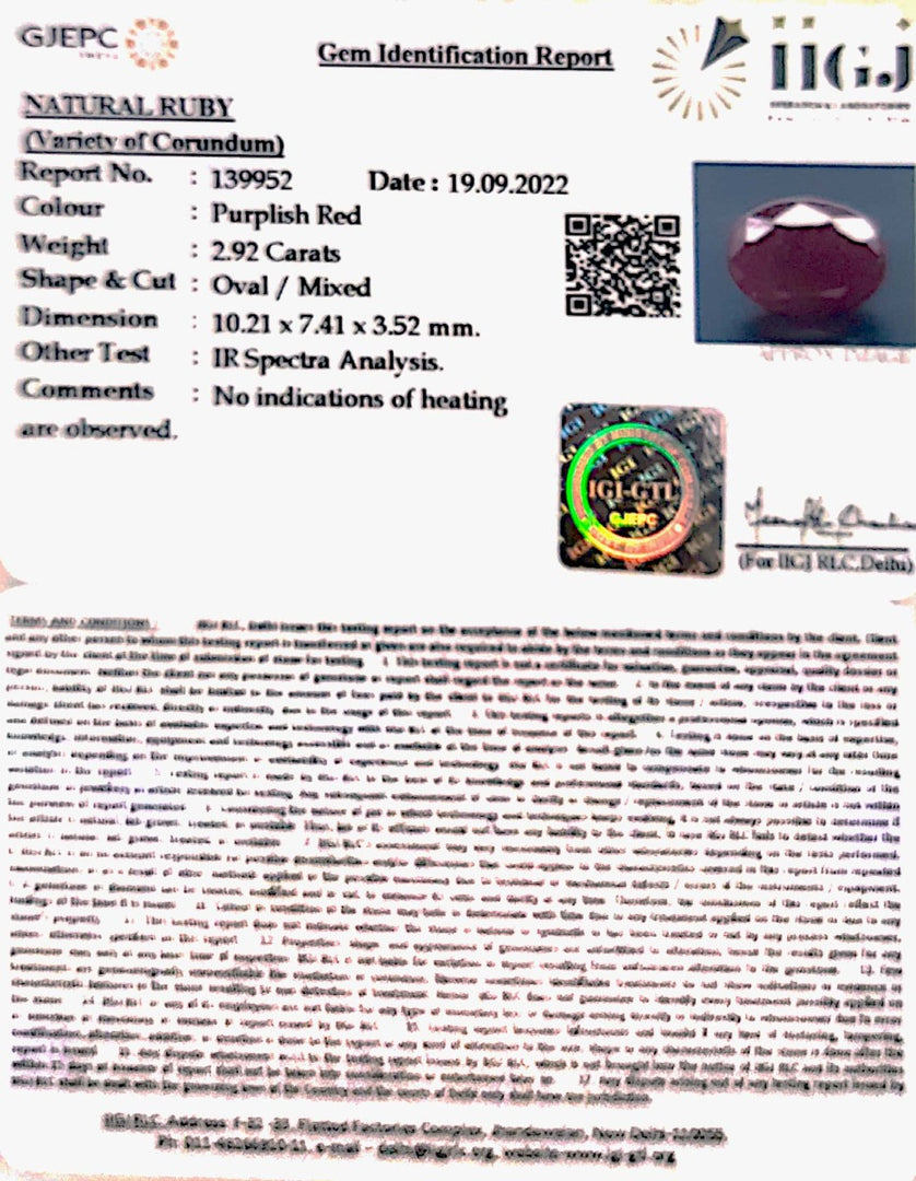 2.92/CT Natural Neo Burma Ruby with Govt. Lab Certificate-5661