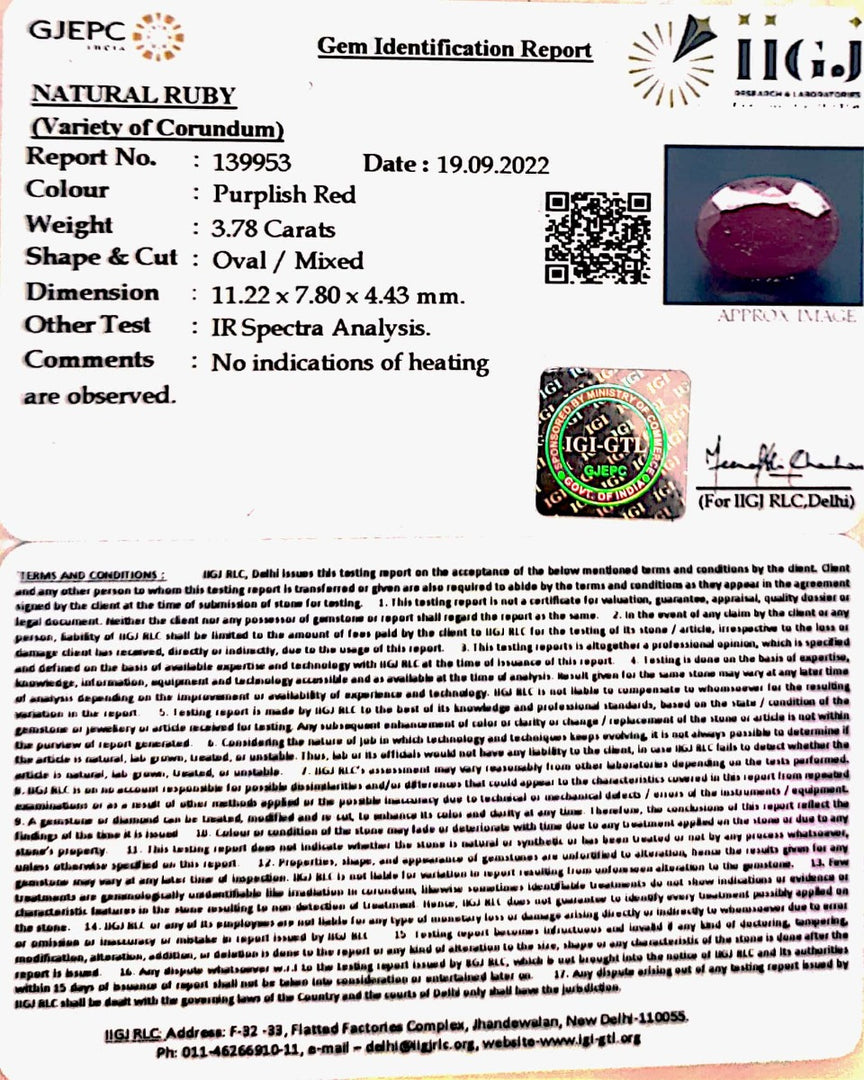 3.78/CT Natural Neo Burma Ruby with Govt. Lab Certificate-2331