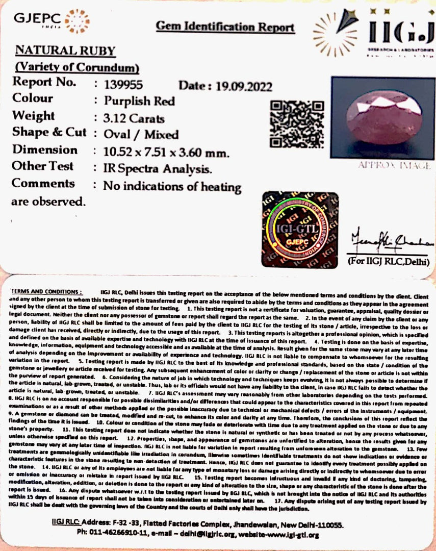 3.12/CT Natural Neo Burma Ruby with Govt. Lab Certificate-5661