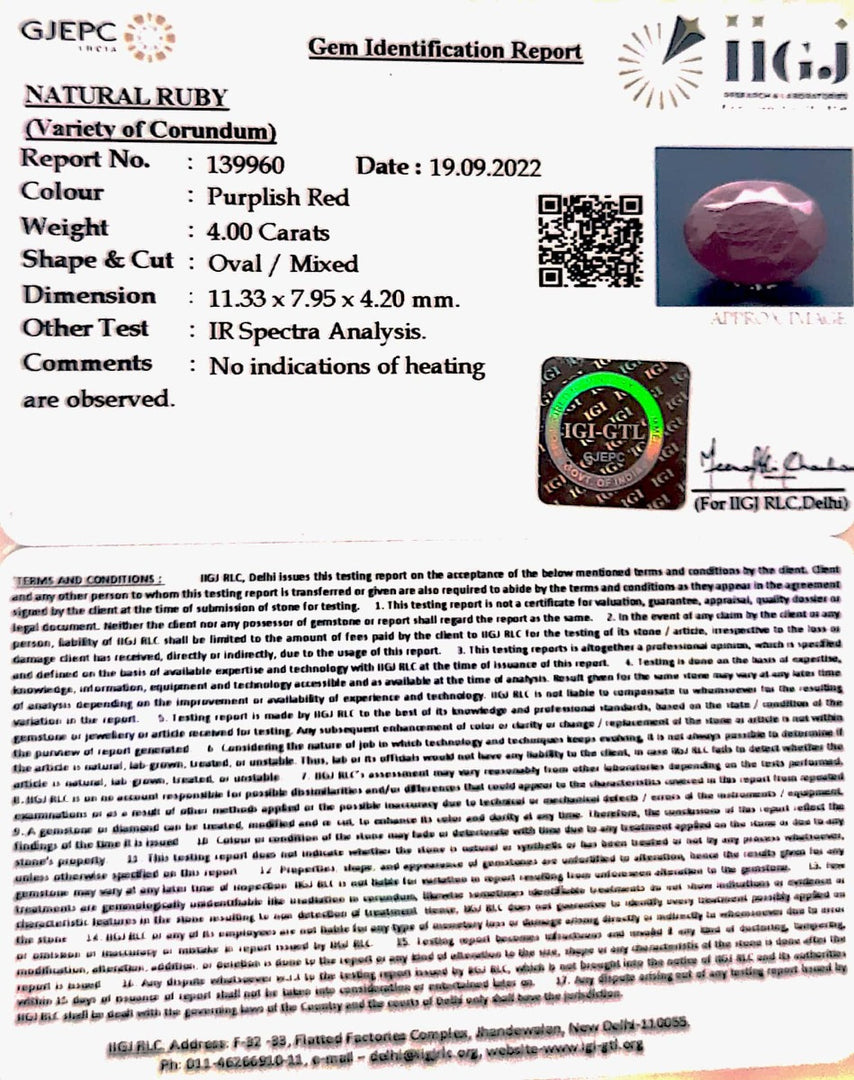 4.00/CT Natural Neo Burma Ruby with Govt. Lab Certificate-2331